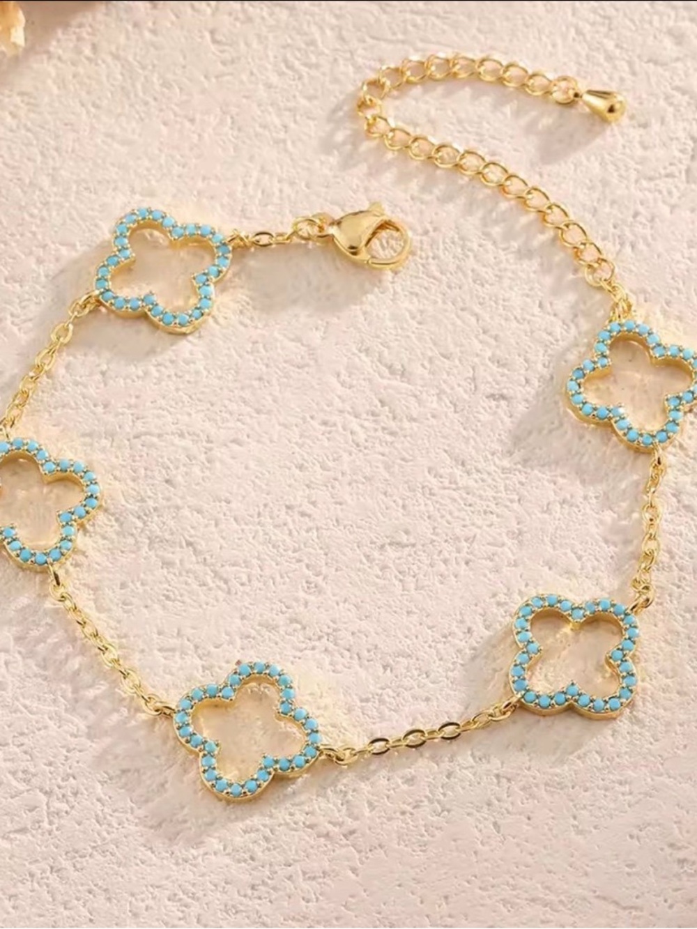 Gold-Tone Clover Bracelet with Turquoise Accents - Women Jewelry